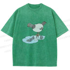 Unisex Funny Pigeon Look Himself in Water Printed Washed Tee