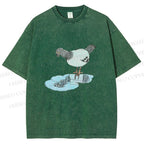 Unisex Funny Pigeon Look Himself in Water Printed Washed Tee