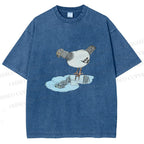 Unisex Funny Pigeon Look Himself in Water Printed Washed Tee