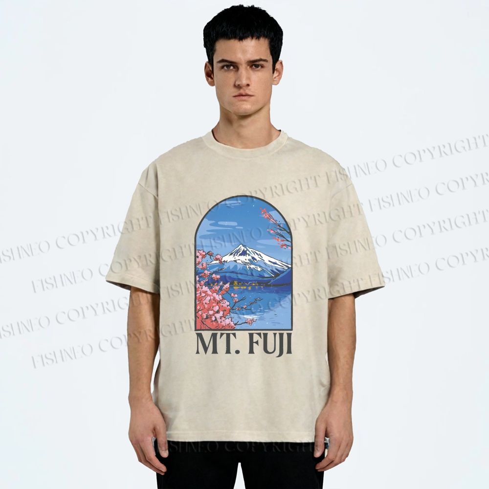 Unisex Mount Fuji Printed Washed Tee