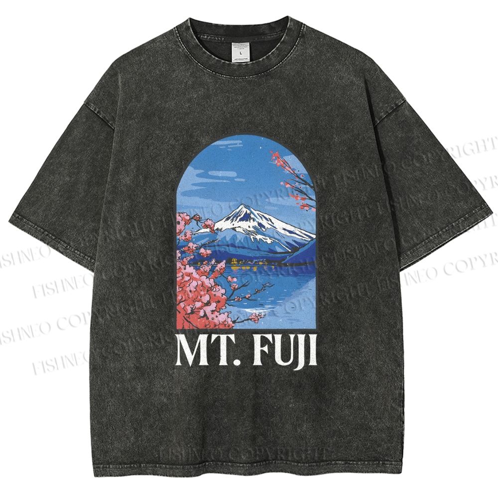 Unisex Mount Fuji Printed Washed Tee