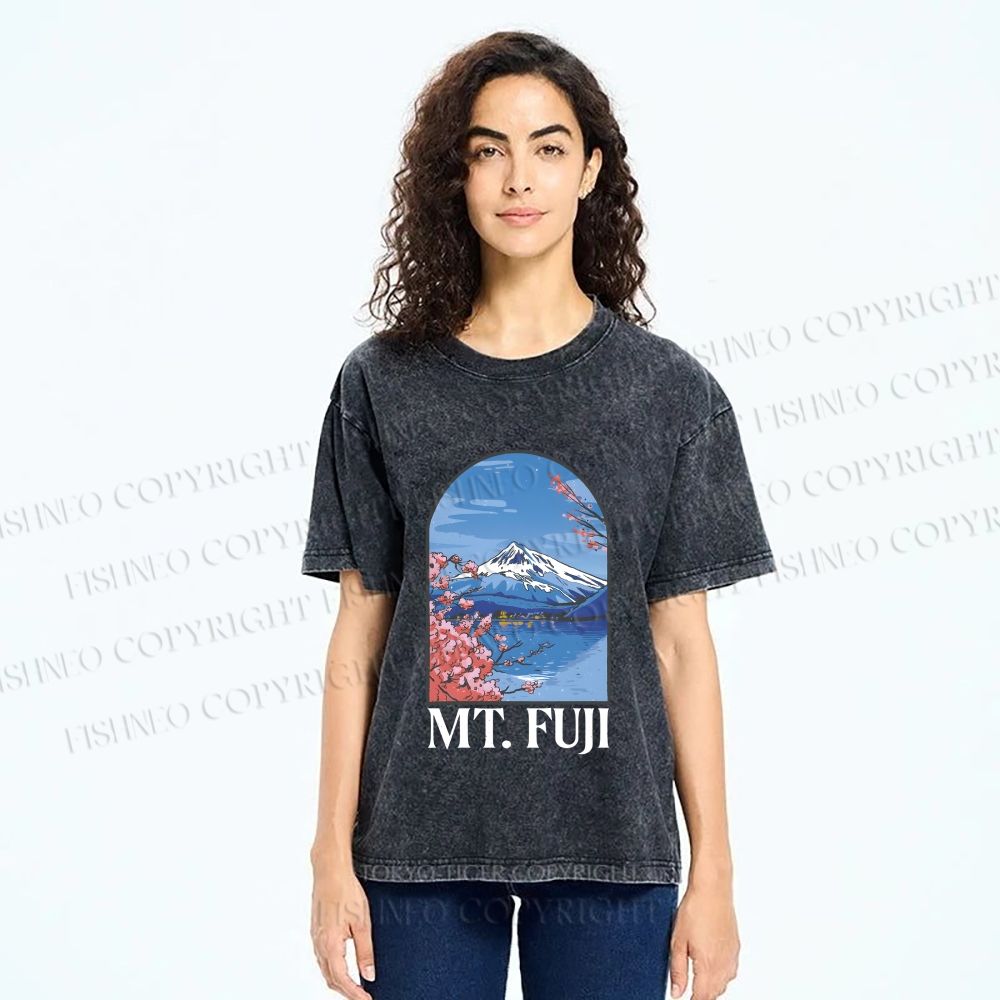 Unisex Mount Fuji Printed Washed Tee