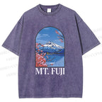 Unisex Mount Fuji Printed Washed Tee