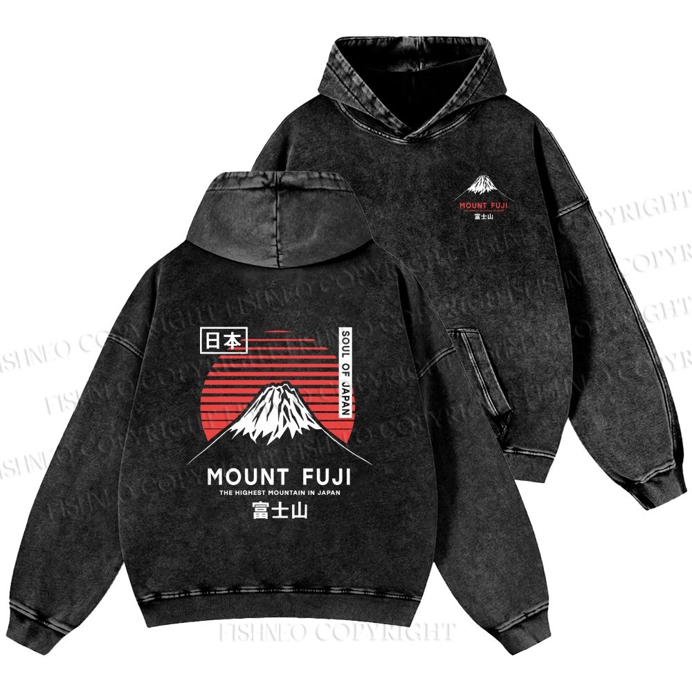 Unisex Casual Mount Fuji Printed Double-sided Washed Hoodie