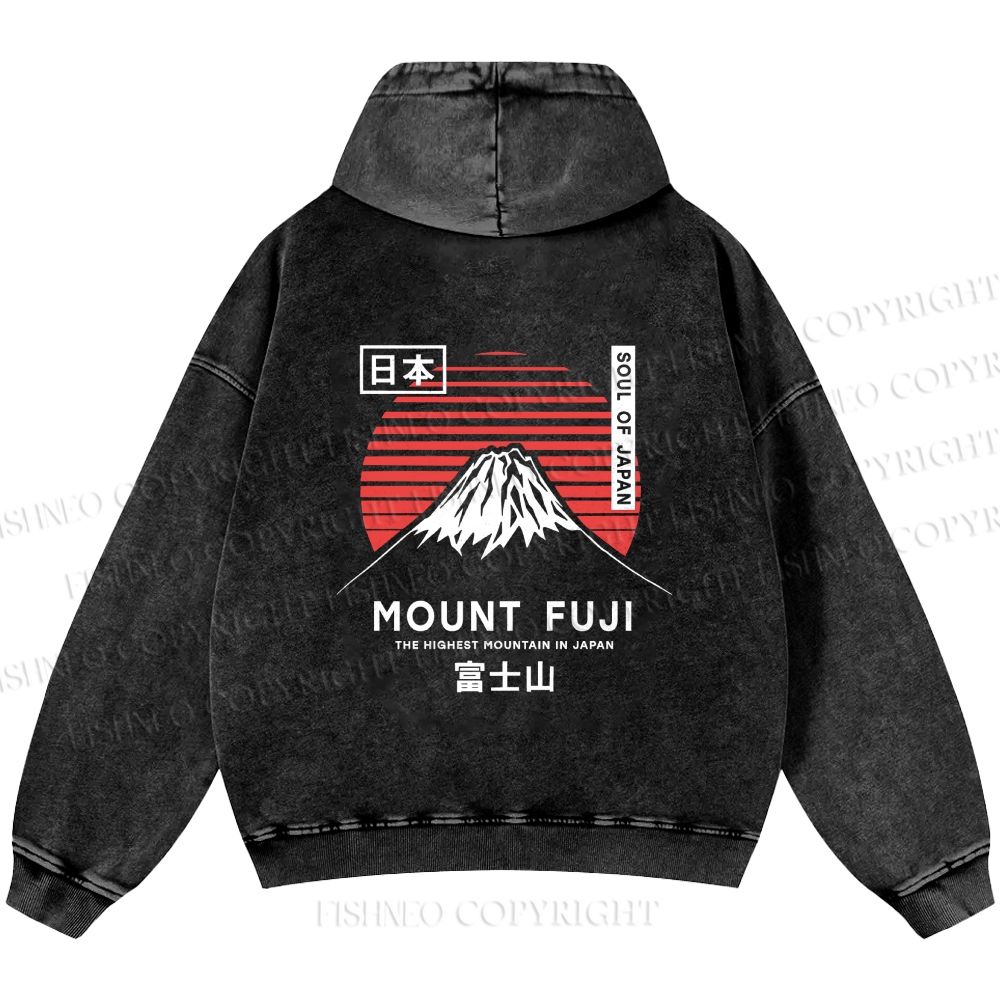 Unisex Casual Mount Fuji Printed Double-sided Washed Hoodie