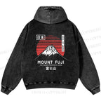 Unisex Casual Mount Fuji Printed Double-sided Washed Hoodie
