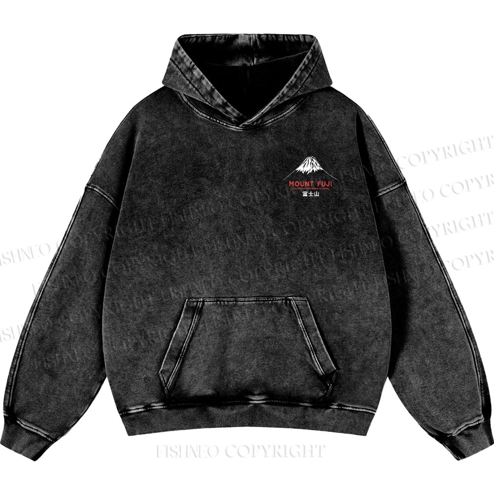 Unisex Casual Mount Fuji Printed Double-sided Washed Hoodie
