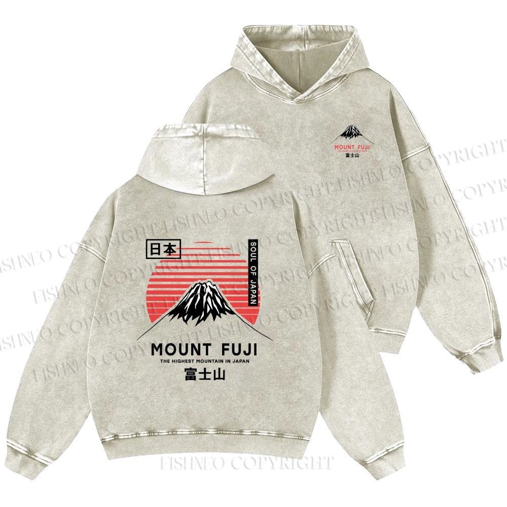Unisex Casual Mount Fuji Printed Double-sided Washed Hoodie