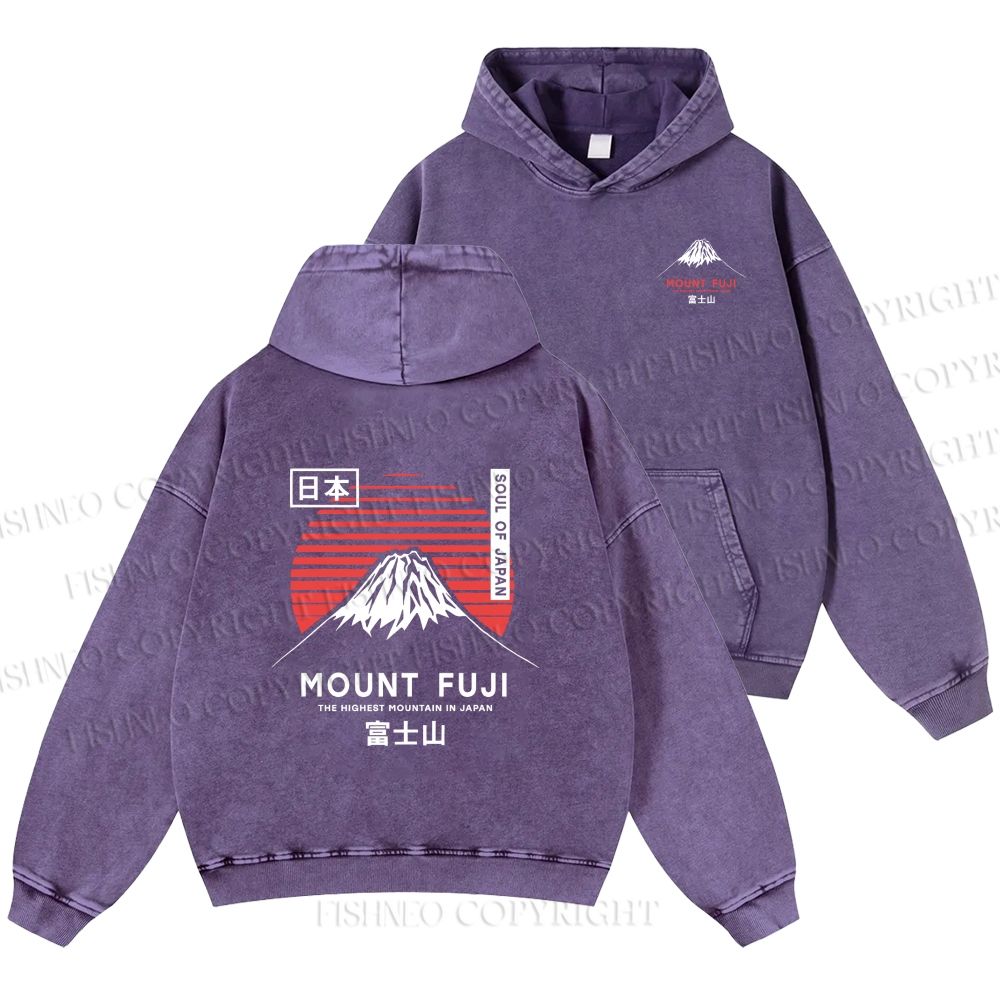 Unisex Casual Mount Fuji Printed Double-sided Washed Hoodie