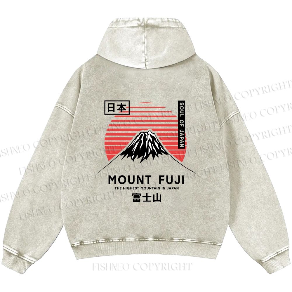 Unisex Casual Mount Fuji Printed Double-sided Washed Hoodie