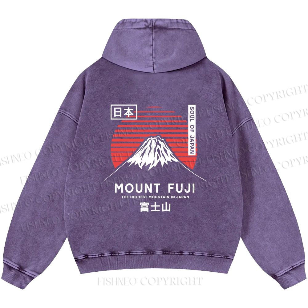 Unisex Casual Mount Fuji Printed Double-sided Washed Hoodie
