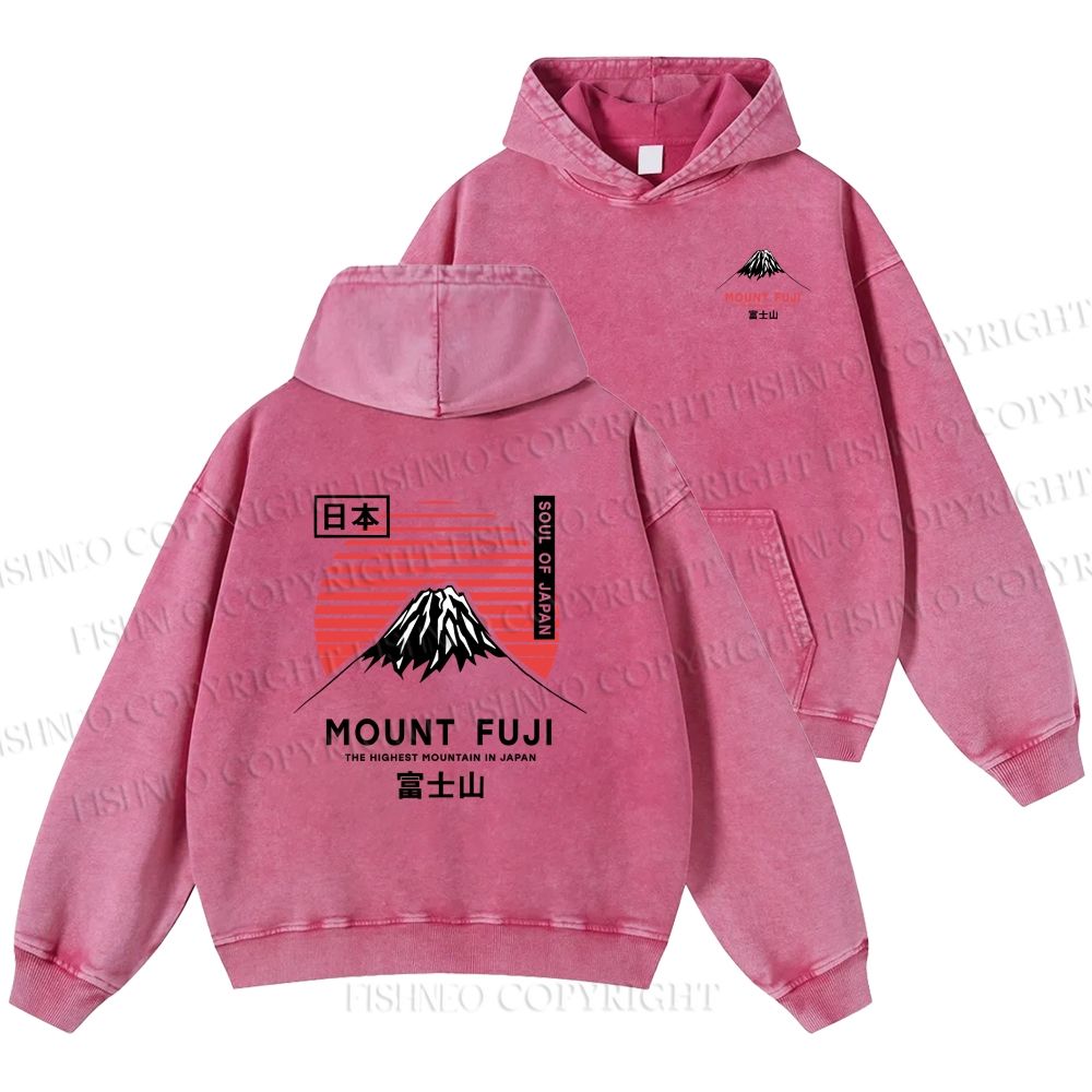 Unisex Casual Mount Fuji Printed Double-sided Washed Hoodie