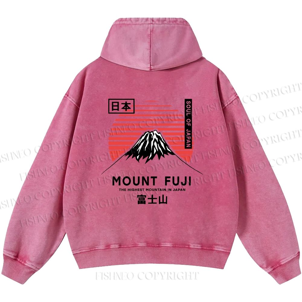 Unisex Casual Mount Fuji Printed Double-sided Washed Hoodie