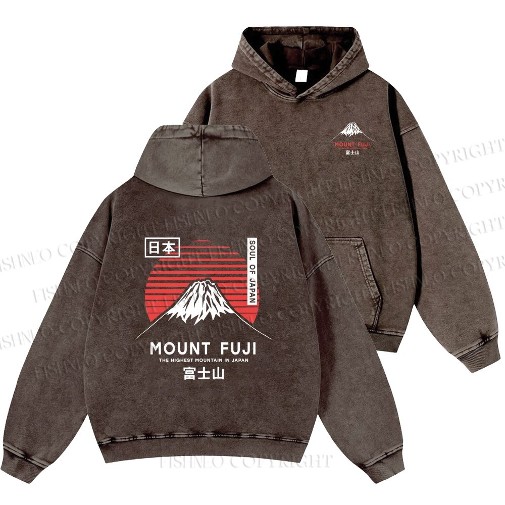 Unisex Casual Mount Fuji Printed Double-sided Washed Hoodie
