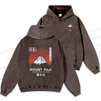 Unisex Casual Mount Fuji Printed Double-sided Washed Hoodie
