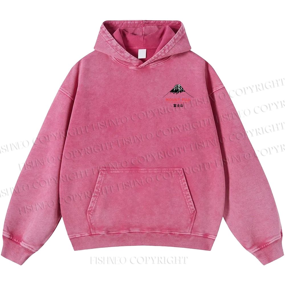 Unisex Casual Mount Fuji Printed Double-sided Washed Hoodie
