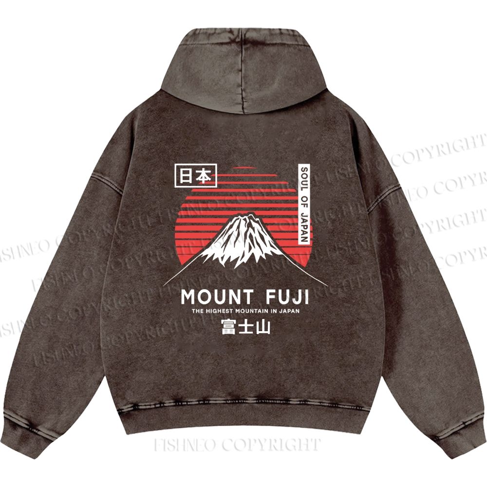 Unisex Casual Mount Fuji Printed Double-sided Washed Hoodie