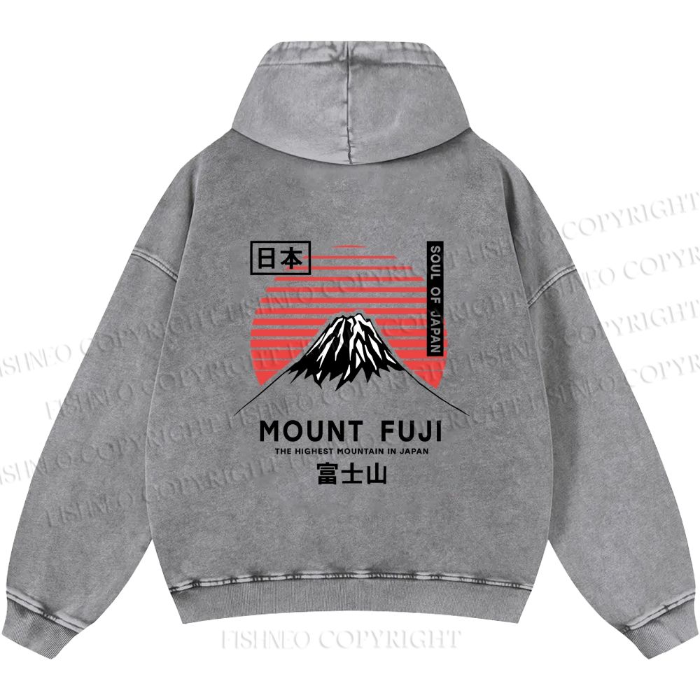 Unisex Casual Mount Fuji Printed Double-sided Washed Hoodie