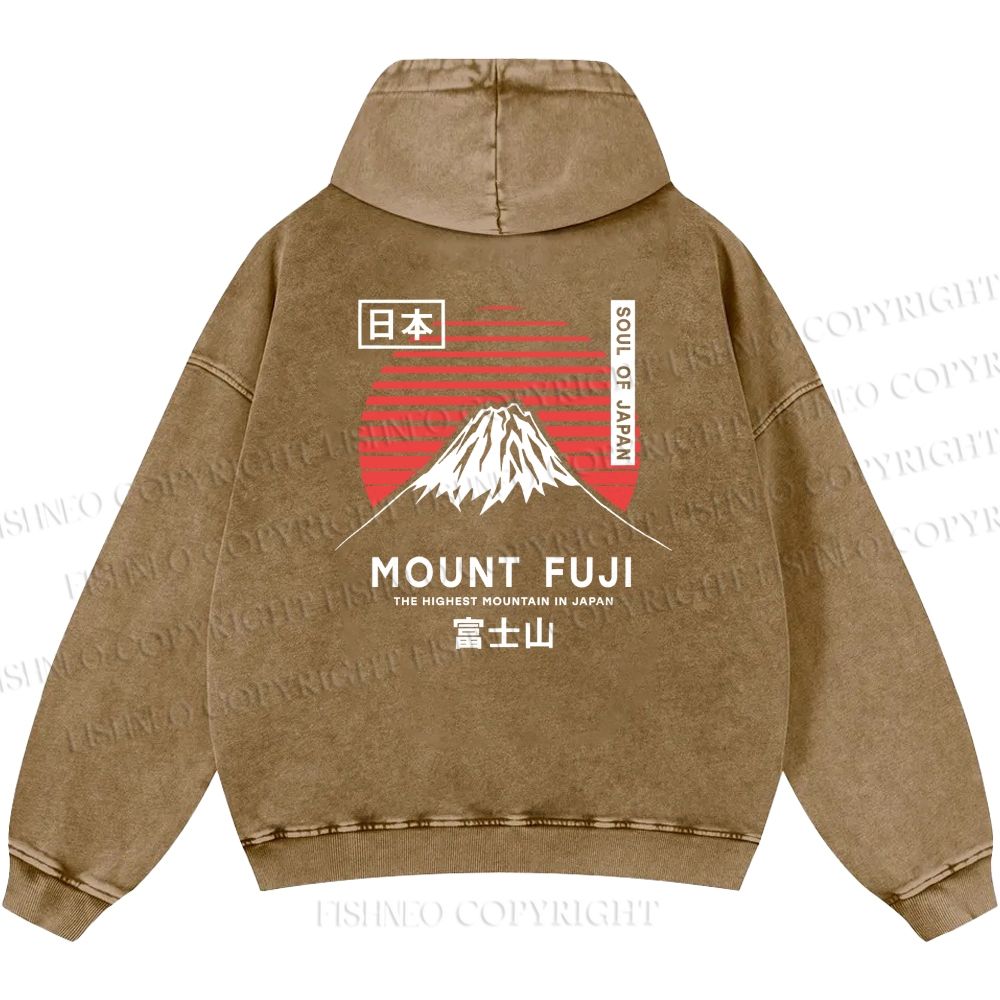 Unisex Casual Mount Fuji Printed Double-sided Washed Hoodie