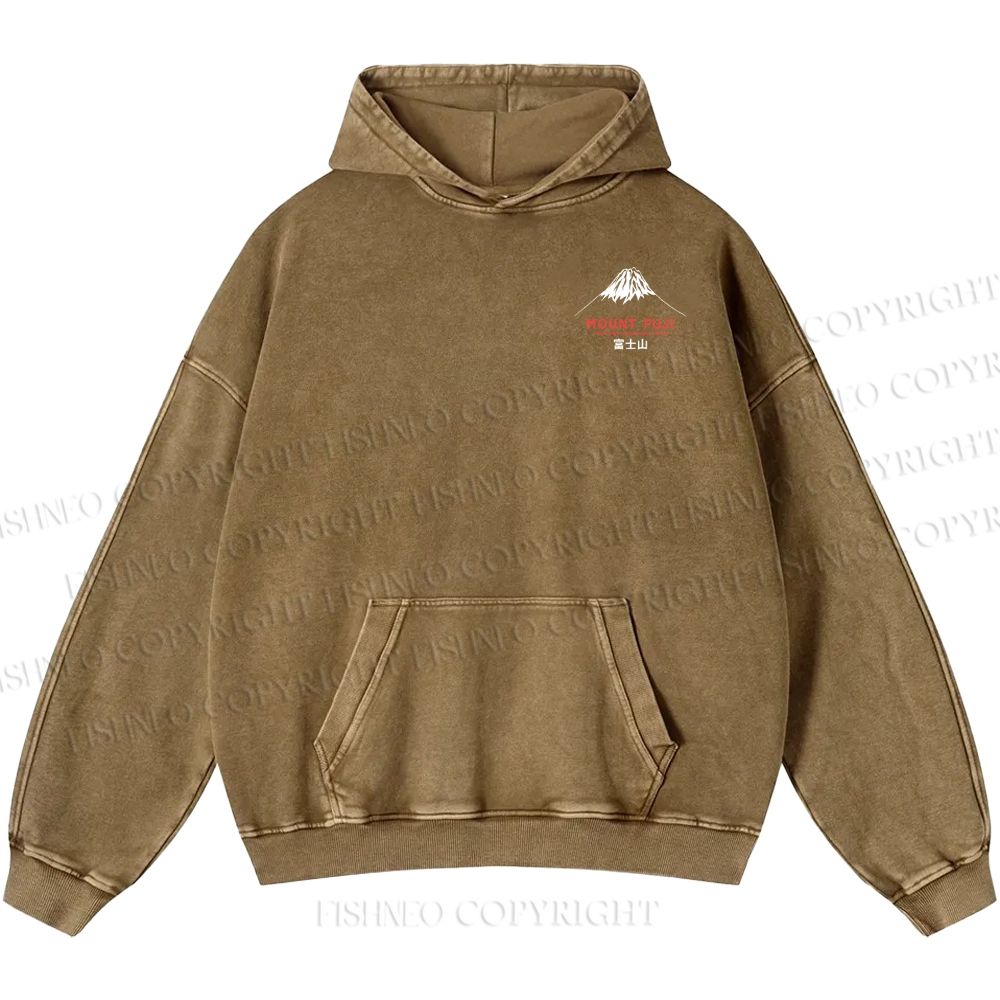 Unisex Casual Mount Fuji Printed Double-sided Washed Hoodie