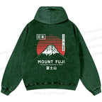 Unisex Casual Mount Fuji Printed Double-sided Washed Hoodie