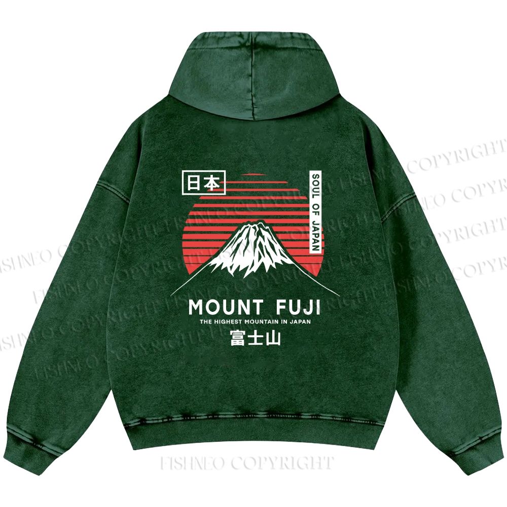 Unisex Casual Mount Fuji Printed Double-sided Washed Hoodie