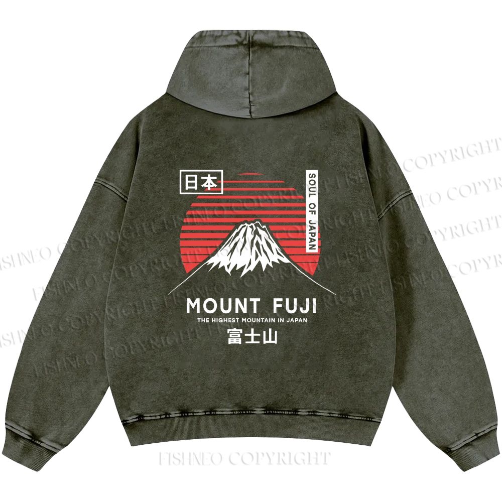 Unisex Casual Mount Fuji Printed Double-sided Washed Hoodie