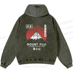 Unisex Casual Mount Fuji Printed Double-sided Washed Hoodie