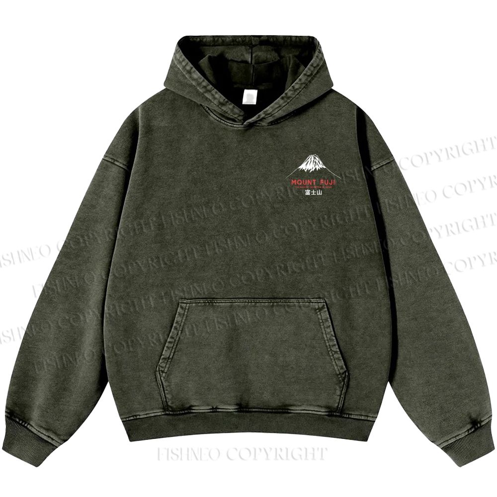 Unisex Casual Mount Fuji Printed Double-sided Washed Hoodie
