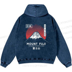 Unisex Casual Mount Fuji Printed Double-sided Washed Hoodie