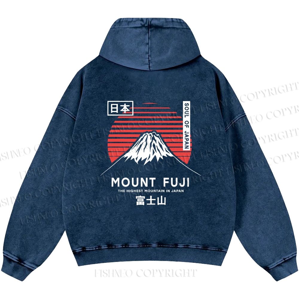 Unisex Casual Mount Fuji Printed Double-sided Washed Hoodie