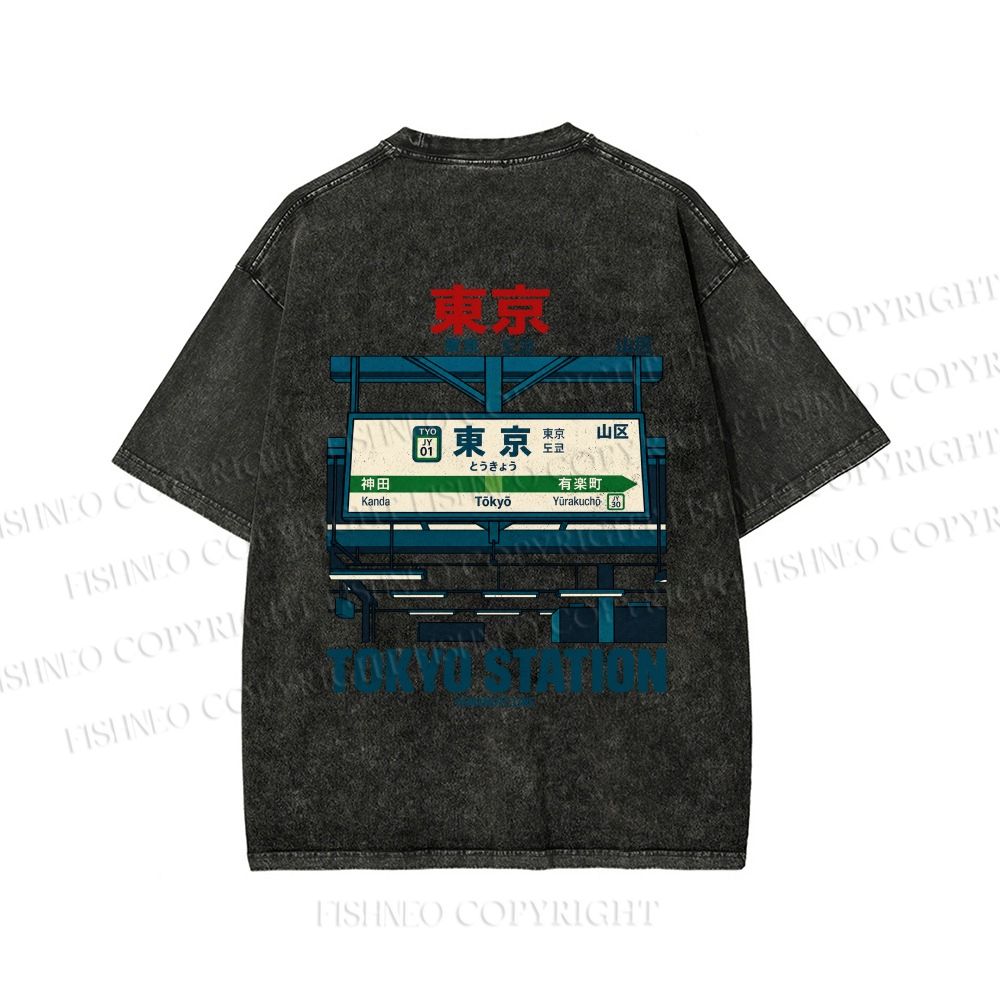 Unisex Tokyo Station Printed Washed Tee