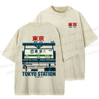 Unisex Tokyo Station Printed Washed Tee