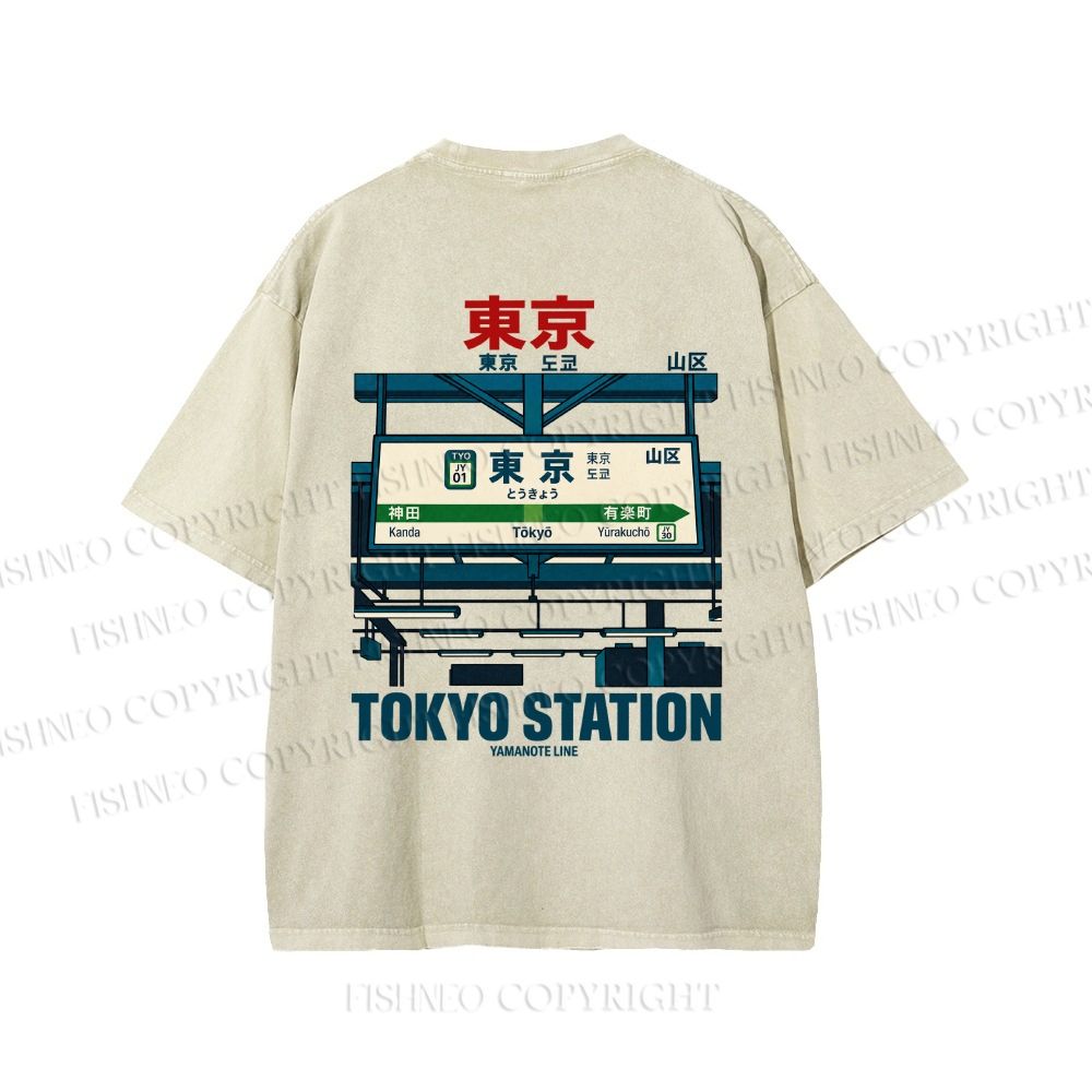 Unisex Tokyo Station Printed Washed Tee