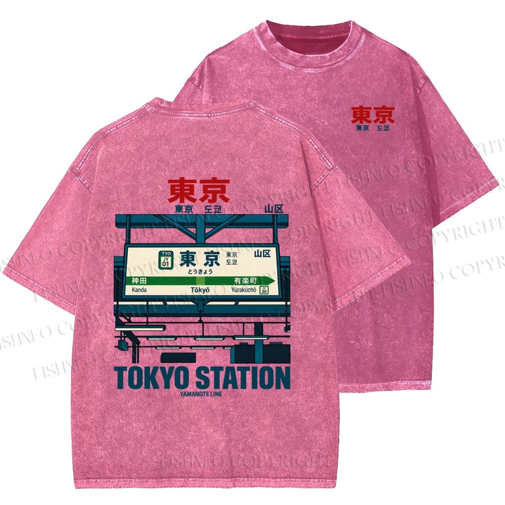 Unisex Tokyo Station Printed Washed Tee