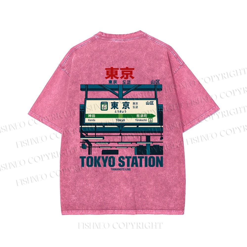Unisex Tokyo Station Printed Washed Tee