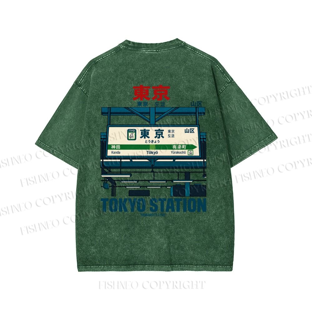 Unisex Tokyo Station Printed Washed Tee