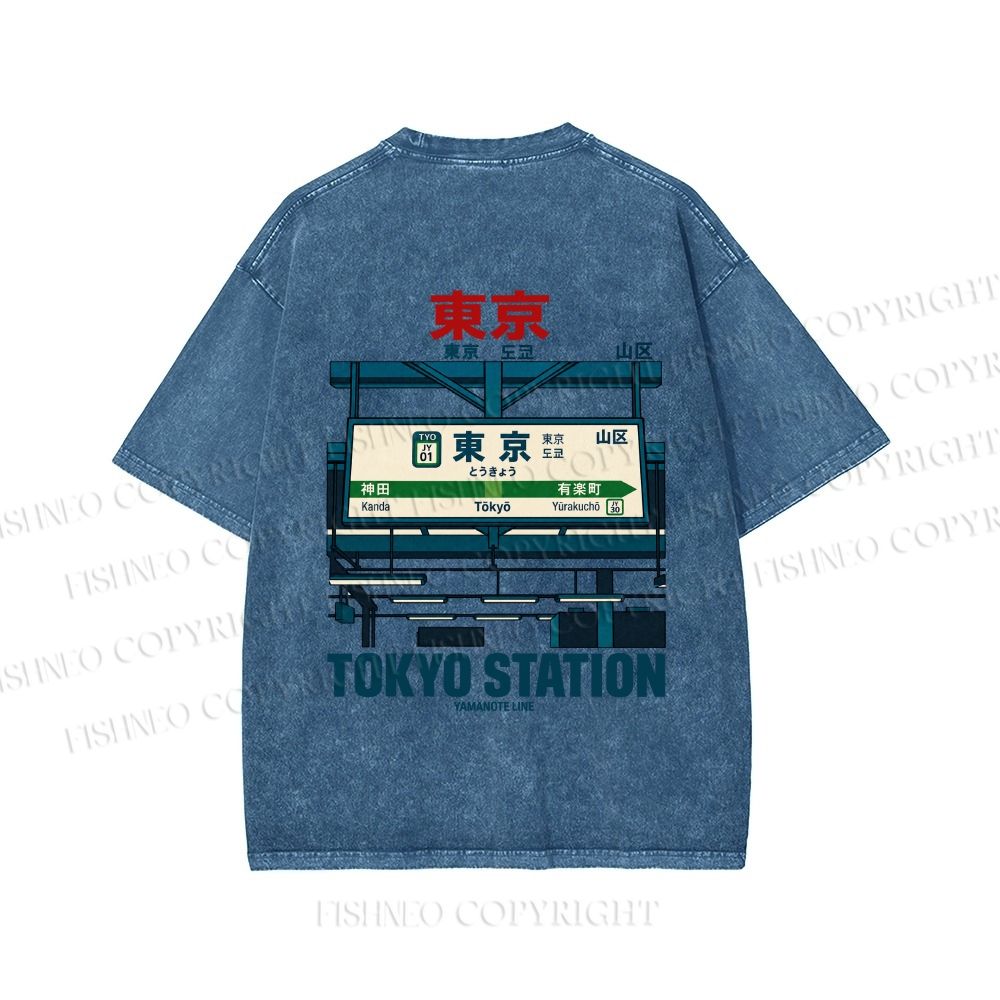 Unisex Tokyo Station Printed Washed Tee