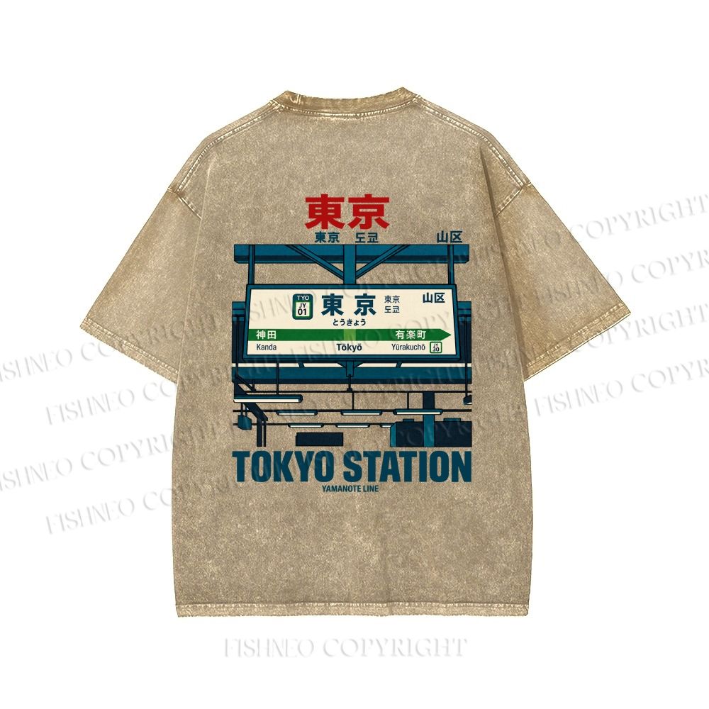 Unisex Tokyo Station Printed Washed Tee