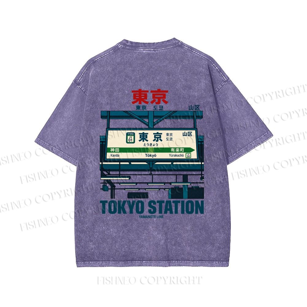 Unisex Tokyo Station Printed Washed Tee
