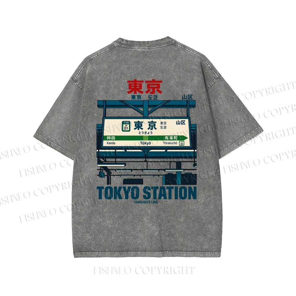 Unisex Tokyo Station Printed Washed Tee