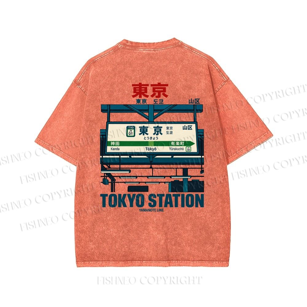 Unisex Tokyo Station Printed Washed Tee
