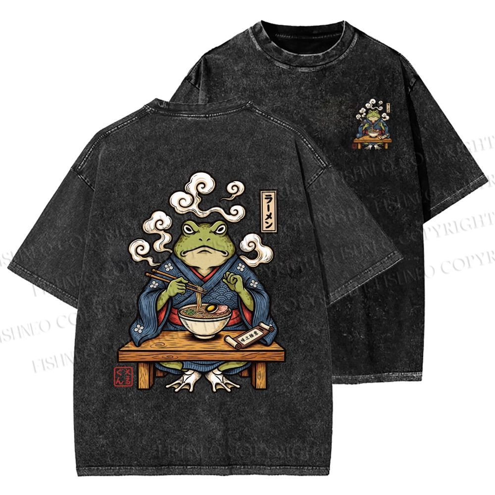 Unisex Ramen Frog Printed Washed Tee