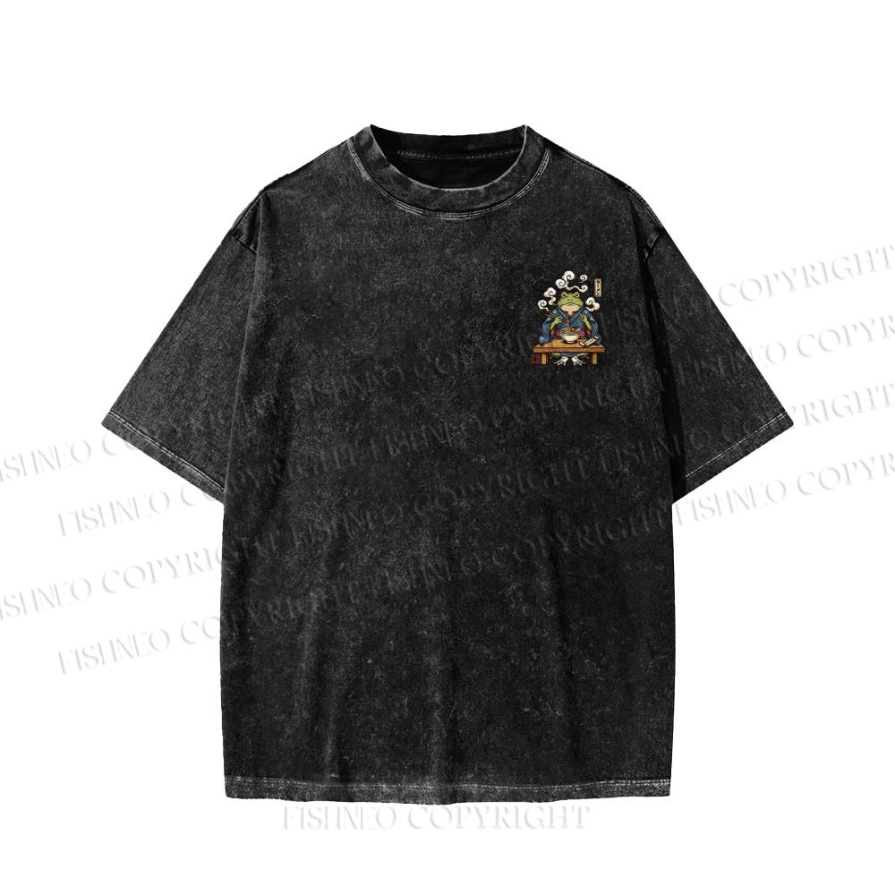 Unisex Ramen Frog Printed Washed Tee