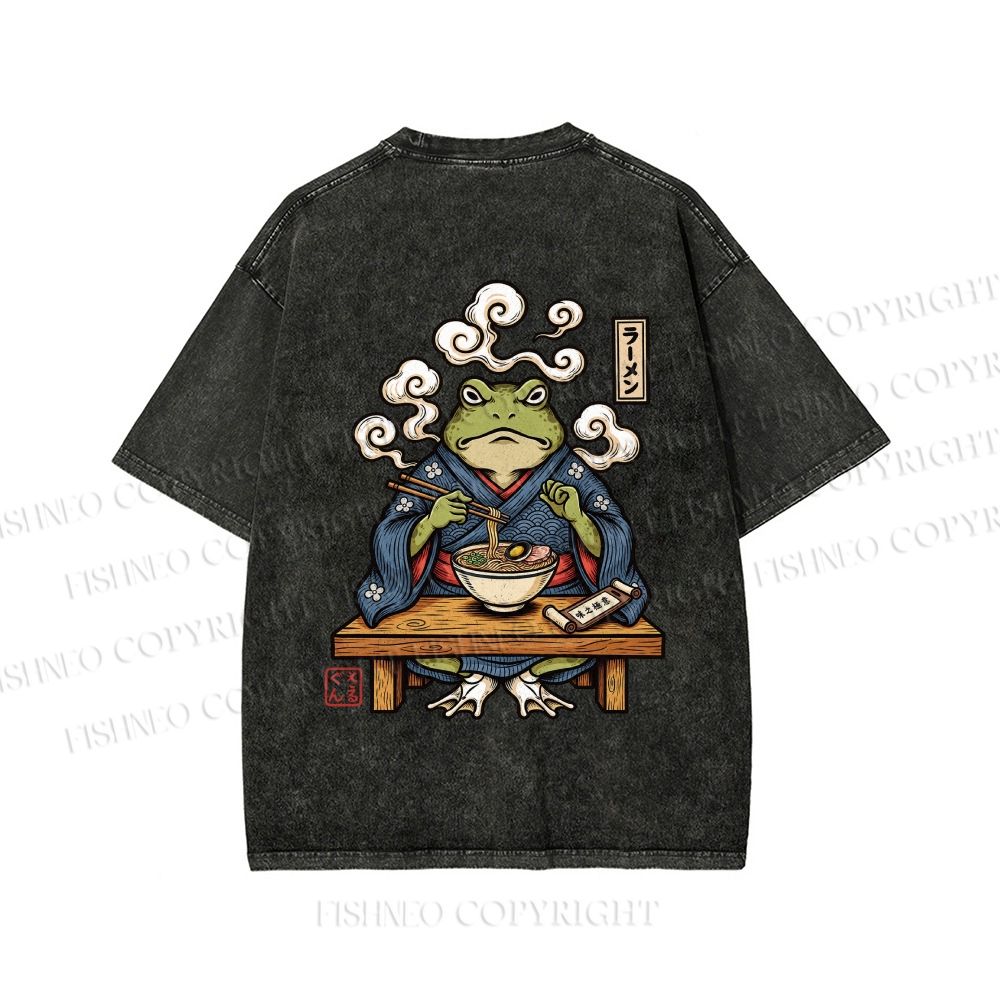 Unisex Ramen Frog Printed Washed Tee