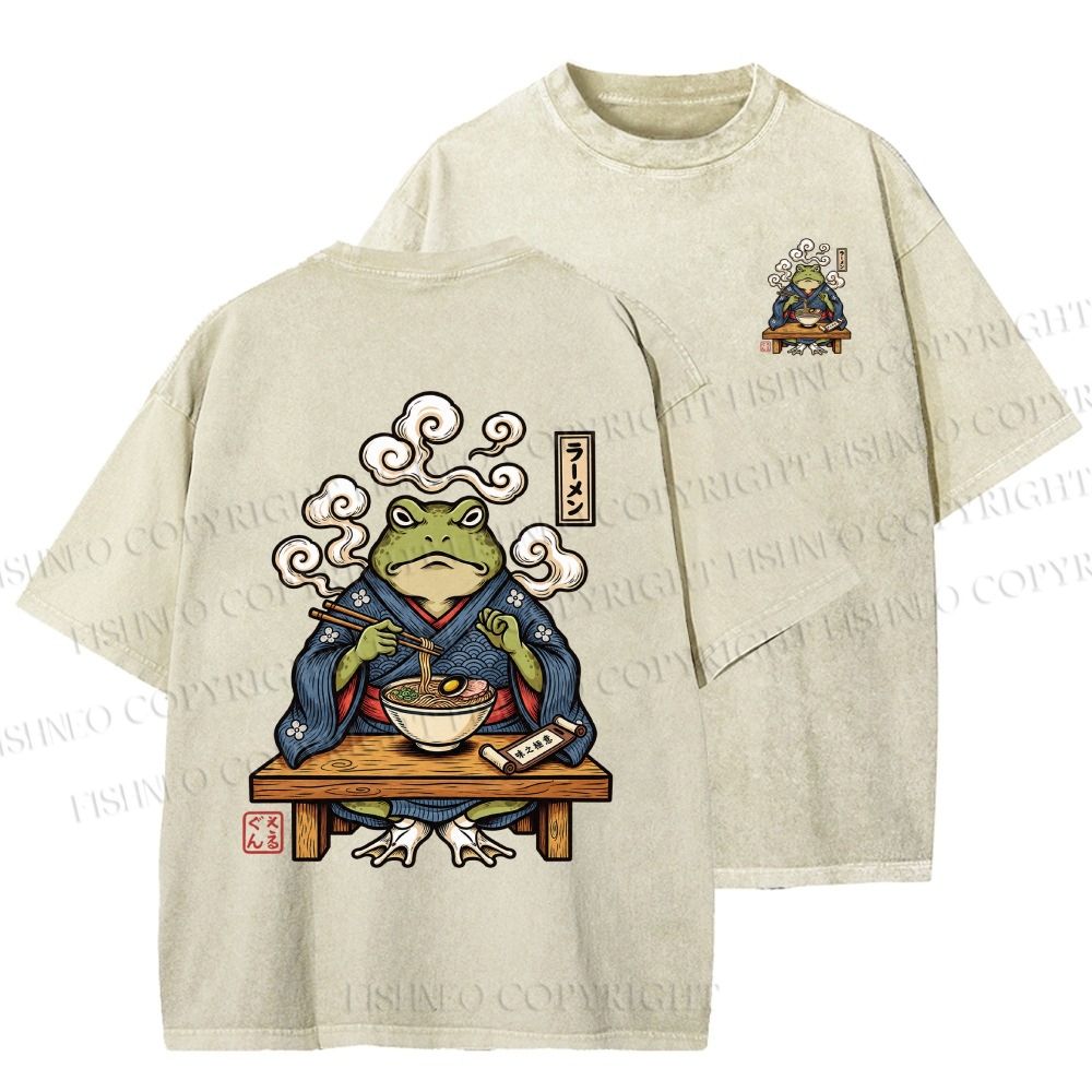 Unisex Ramen Frog Printed Washed Tee