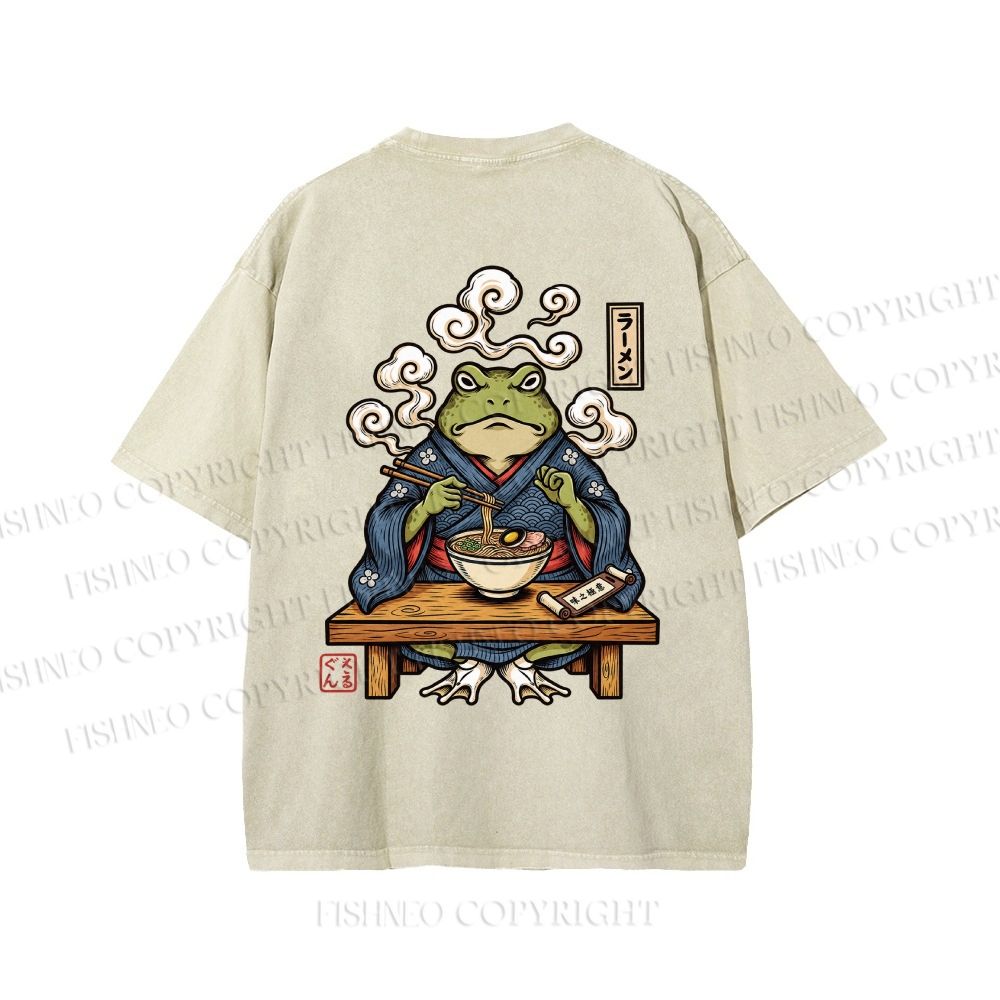 Unisex Ramen Frog Printed Washed Tee