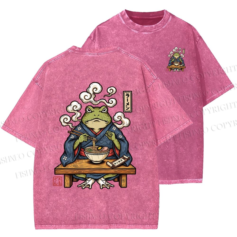 Unisex Ramen Frog Printed Washed Tee