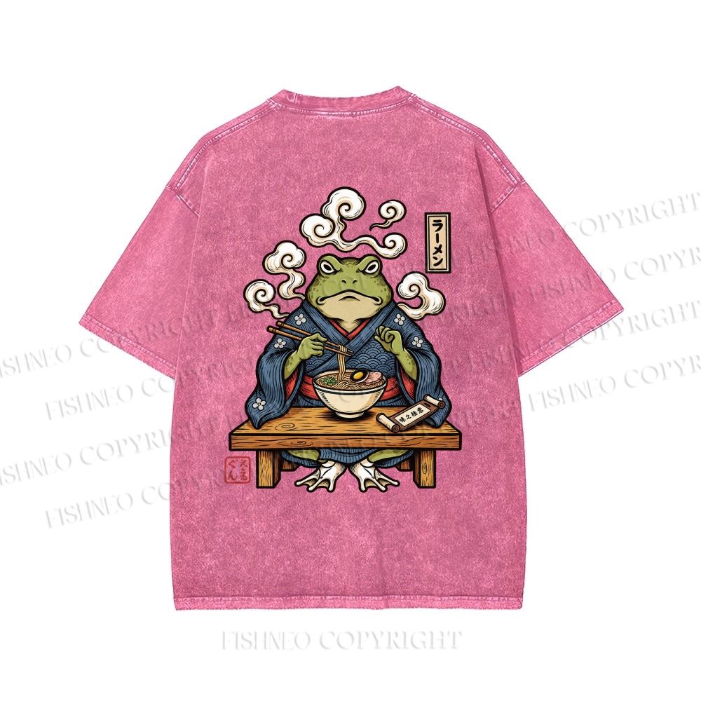 Unisex Ramen Frog Printed Washed Tee