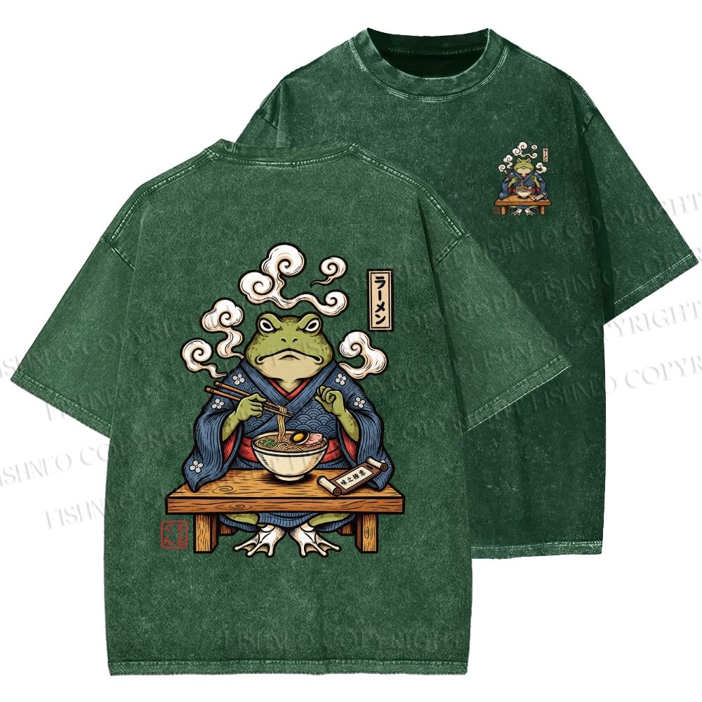 Unisex Ramen Frog Printed Washed Tee